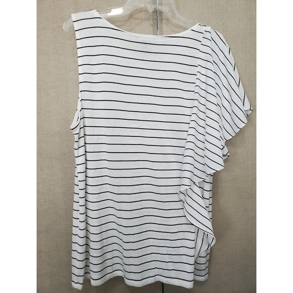 WHBM Tencel Lyocell Striped One Shoulder T-Shirt with Ruffle Accent Size XL - Picture 4 of 6